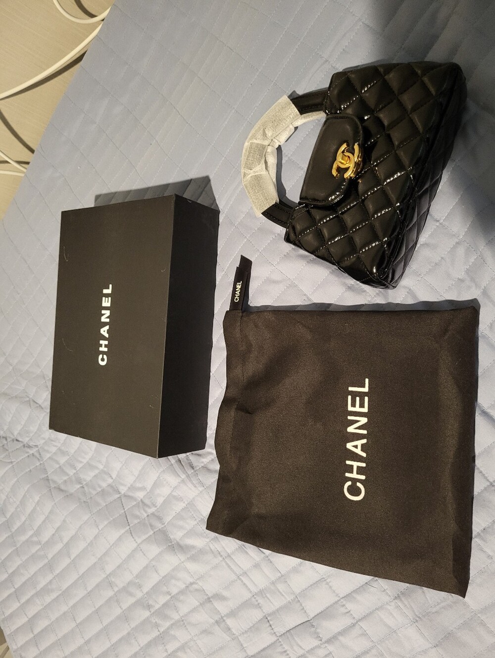 CHANEL Black Quilted Mini Top Handle Bag with Gold Hardware